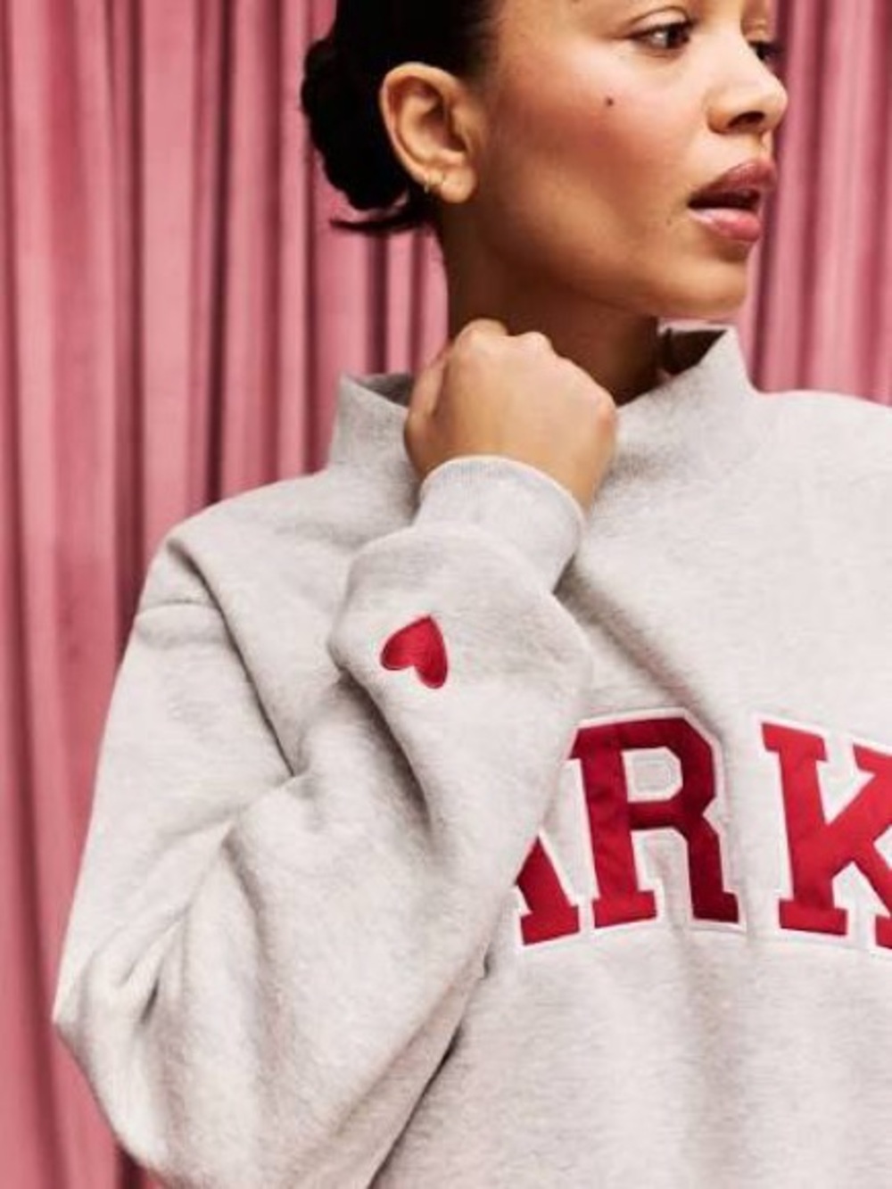 NWT Parke Valentine's Varsity Mockneck - Classic Grey + Crimson -  Size L/XL